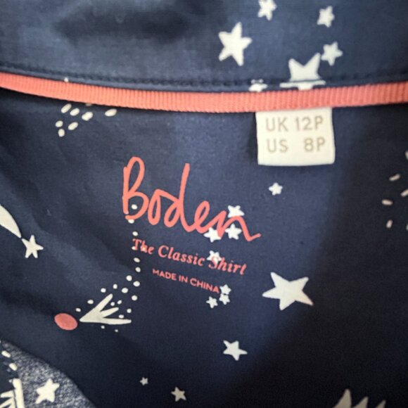 Boden Womens Classic Shirt Size 8P Shooting Star Button-Down Long Sleeve Navy - Picture 3 of 8